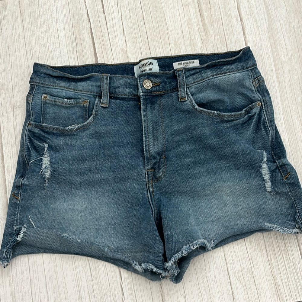Kensie Vintage Luxe High Rise Denim Shorts Blue